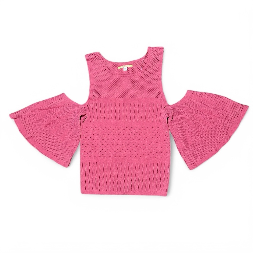 Gianni Bini Pink Knit Cold Shoulder Top XS Flare Sleeve Chic